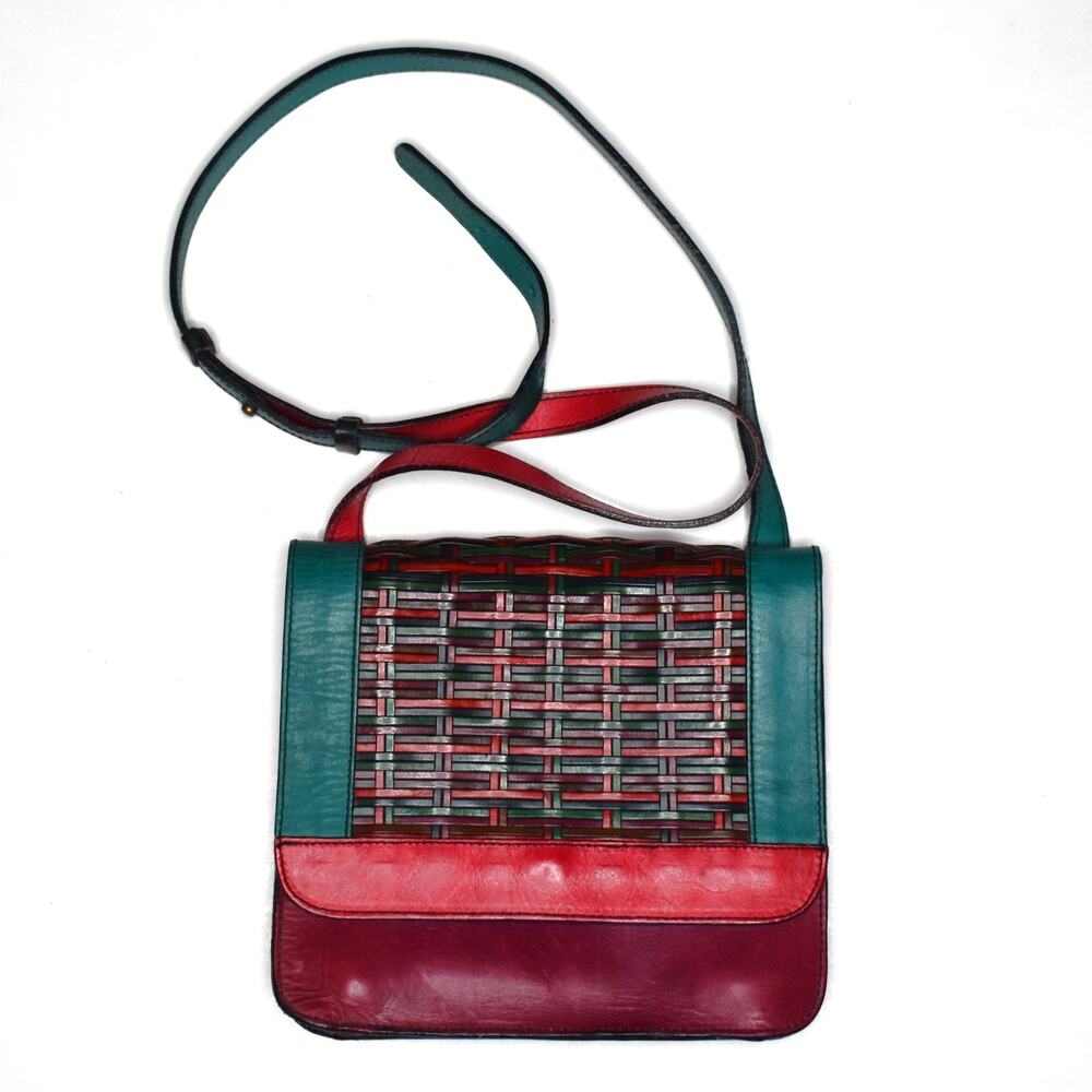 Vintage 80s 90s Sharif Shoulder Handbag Crossbody Leather Woven Made in USA